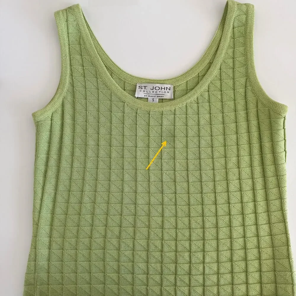 St. John Matching SET Santana Knit Sleeveless Top and Skirt Lime Green S/2